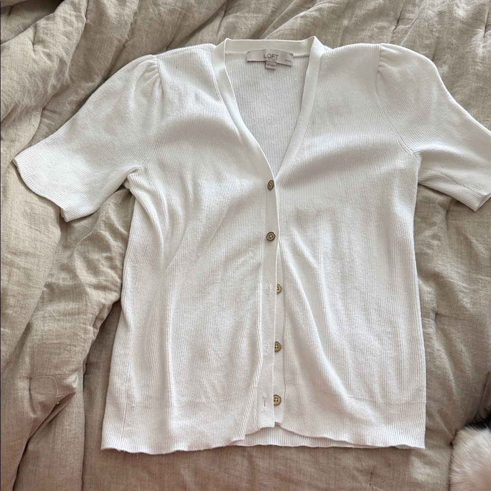 LOFT Ivory Short Sleeve Cardigan